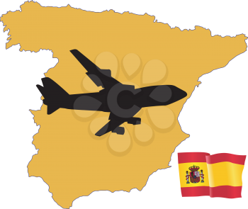 Royalty Free Clipart Image of a Plane Flying Over Spain