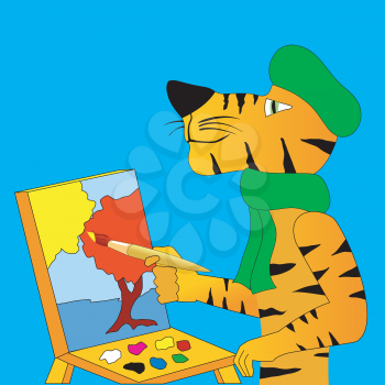 Royalty Free Clipart Image of a Tiger Painting a Picture