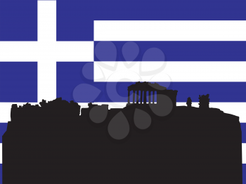 silhouette of Athens on Greece flag background