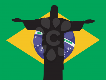 silhouette of Rio de Janeiro on Brazilian flag background