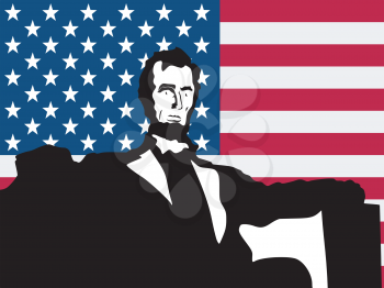 silhouette of Washington on flag background United States