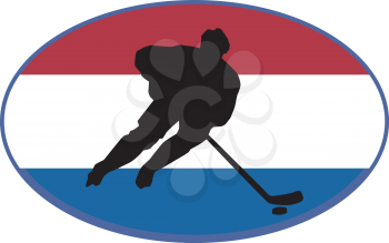 hockey player on background of flag of Netherlands
