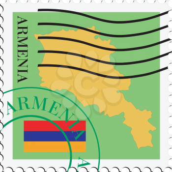 Image of stamp with map and flag of Armenia