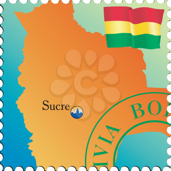 Vector stamp with an image of map of Bolivia
