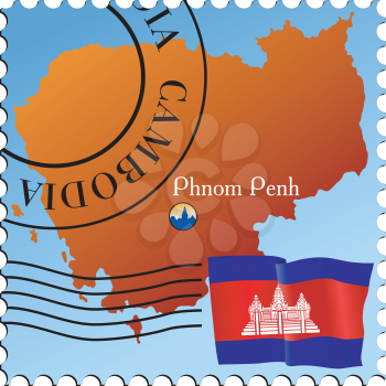 Vector stamp with an image of map of Cambodia