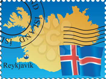 Vector stamp with an image of map of Iceland