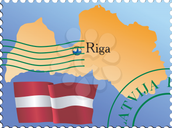 Vector stamp with an image of map of Latvia