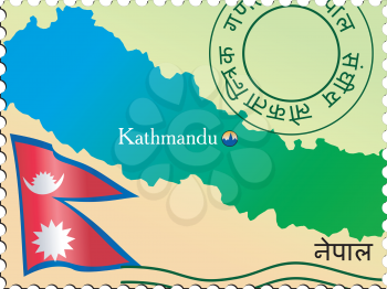 Vector stamp with an image of map of Nepal