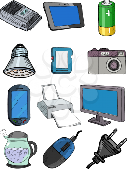 set of vector, sketch illustration of electronics
