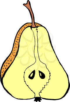 Hand drawn, vector, cartoon illustration of cutting pear