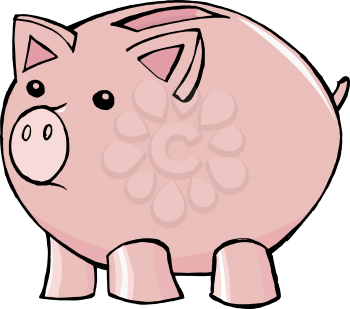 hand drawn, cartoon, vector illustration of piggy bank