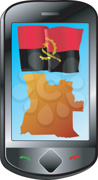 Mobile phone with flag and map of Angola