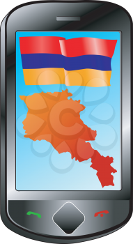 Mobile phone with flag and map of Armenia