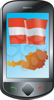 Mobile phone with flag and map of Austria
