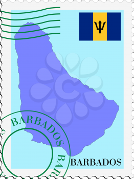 Image of stamp with map and flag of Barbados