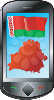 Mobile phone with flag and map of Belarus