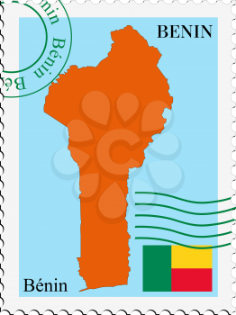Image of stamp with map and flag of Benin