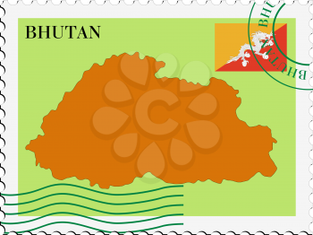 Image of stamp with map and flag of Bhutan