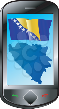 Mobile phone with flag and map of Bosnia and Herzegovina