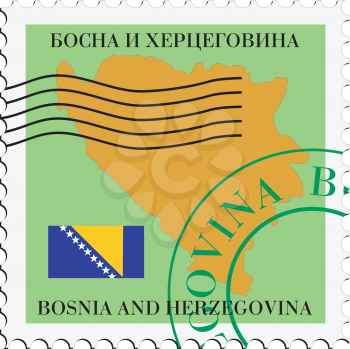 Image of stamp with map and flag of Bosnia and Herzegovina