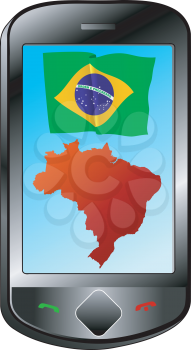 Mobile phone with flag and map of Brazil