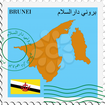 Image of stamp with map and flag of Brunei