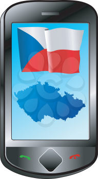 Mobile phone with flag and map of Czech Republic