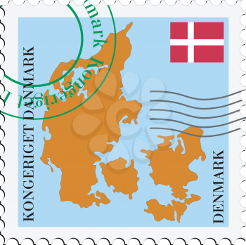 Image of stamp with map and flag of Denmark