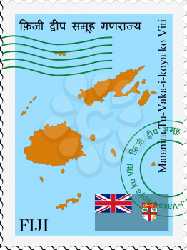 Image of stamp with map and flag of Fiji