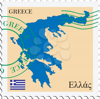 Image of stamp with map and flag of Greece