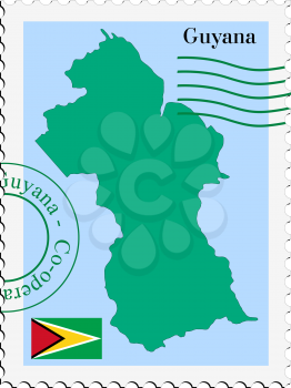 Image of stamp with map and flag of Guyana