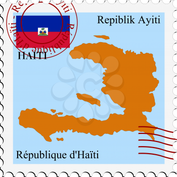 Image of stamp with map and flag of Haiti