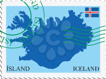 Image of stamp with map and flag of Iceland