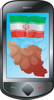 Mobile phone with flag and map of Iran