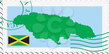 Image of stamp with map and flag of Jamaica
