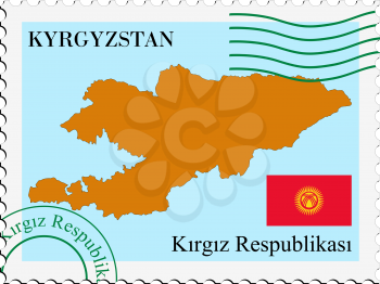 Image of stamp with map and flag of Kyrgyzstan
