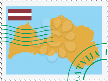 Image of stamp with map and flag of Latvia