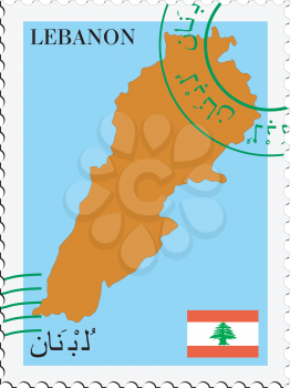 Image of stamp with map and flag of Lebanon