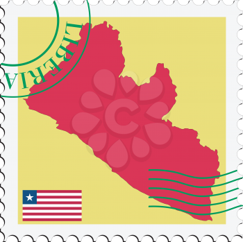 Image of stamp with map and flag of Liberia