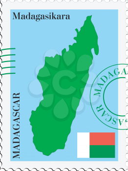 Image of stamp with map and flag of Madagascar
