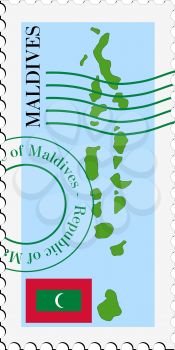 Image of stamp with map and flag of Maldives