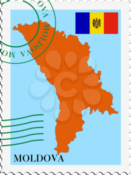 Image of stamp with map and flag of Moldova