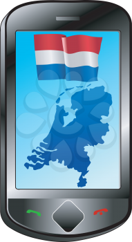 Mobile phone with flag and map of Netherlands