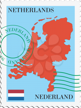 Image of stamp with map and flag of Netherlands