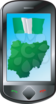 Mobile phone with flag and map of Nigeria