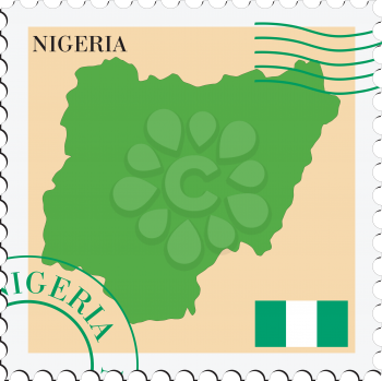 Image of stamp with map and flag of Nigeria