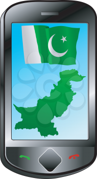 Mobile phone with flag and map of Pakistan