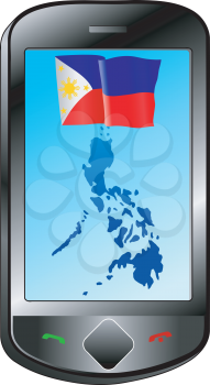 Mobile phone with flag and map of Philippines