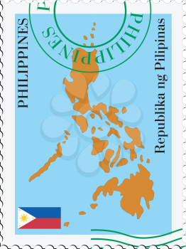 Image of stamp with map and flag of Philippines