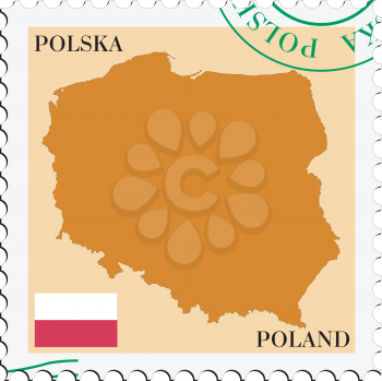 Image of stamp with map and flag of Poland